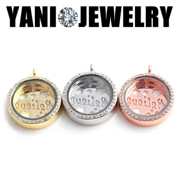 

10pcs/lot Free Shipping 30mm Round Magnetic Glass Living Memory Locket With Rhinestones Believe Locket Pendant