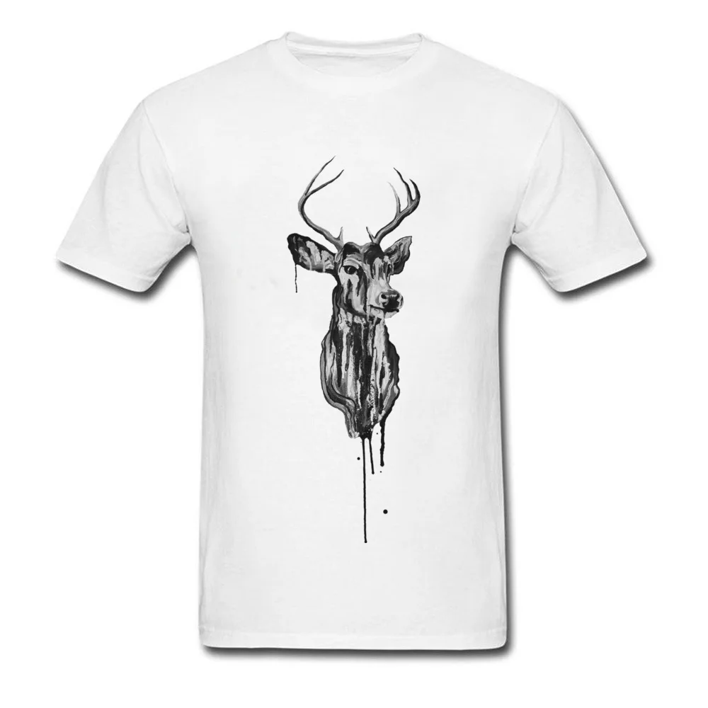 Crewneck Deer Head Cotton Fabric Men T Shirt Summer Short Sleeve Tops Tees Slim Fit Printing Tops Shirt Free Shipping Deer Head white
