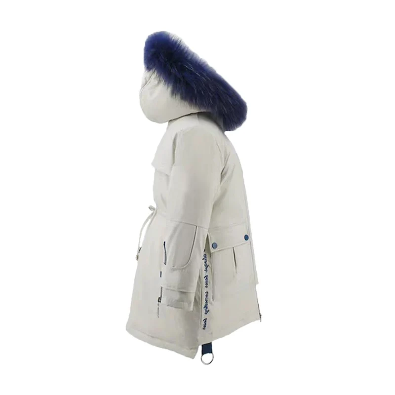 Зимние пальто Детская теплая куртка на утином пуху с натуральным мехом для девочек г. Модная детская повседневная верхняя одежда с капюшоном и надписью От 4 до 8 лет для девочек