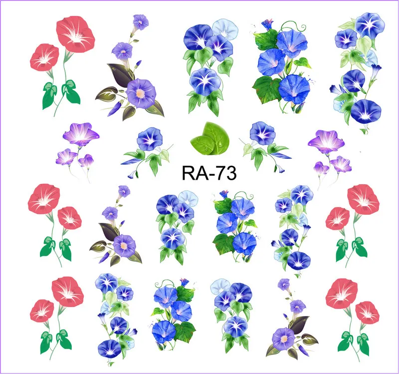 UPRETTEGO дизайн ногтей Красота вода наклейка слайдер цветок утренняя Глория фарбит лист лоза труба цветок RA73-78 - Цвет: RA073