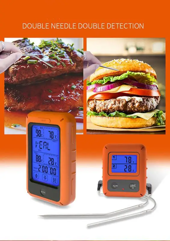 TS-TP20 беспроводной цифровой термометр для приготовления пищи с двойной зонд Кухня Еда мясо выпечки термограф для Смокер-гриль барбекю