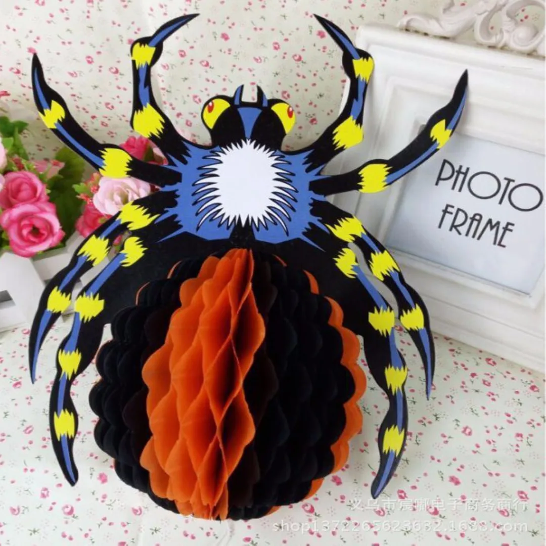 JX-LCLYL 3D Retro Foldable Spider Halloween Festival Party Decor Paper Lantern Hanging