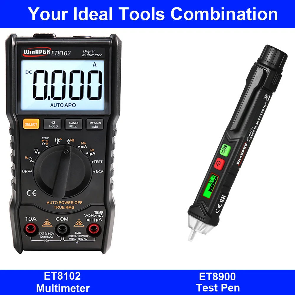 WinAPEX ET8101 Профессиональный цифровой мультиметр 6000 отсчетов NCV Автоматический диапазон AC/DC измеритель напряжения тестер температуры задний светильник - Цвет: ET8102 ET8900