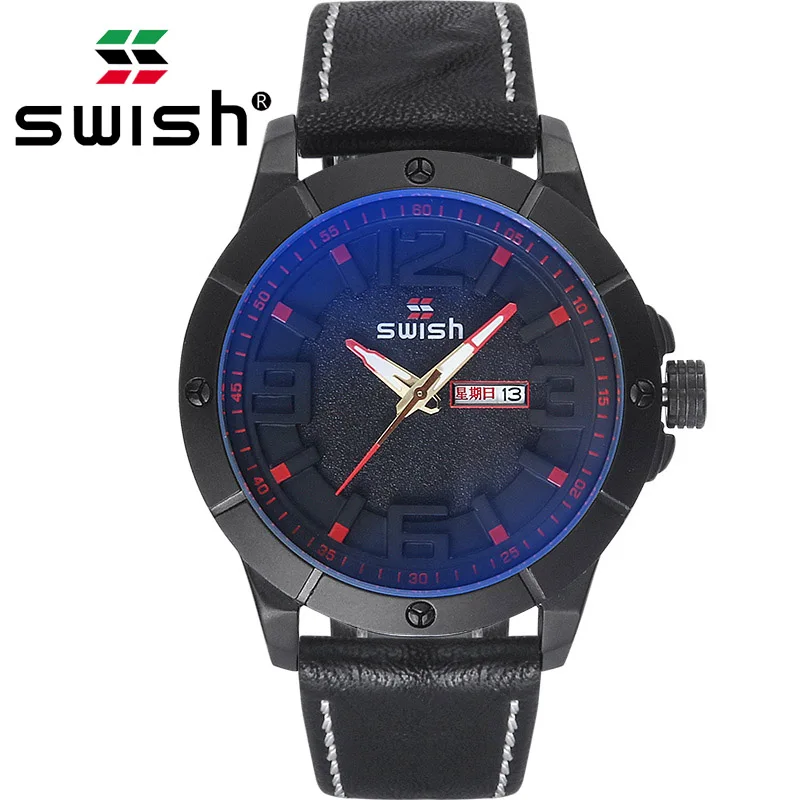 

SWISH Men Watches Top Brand Luxury Watch Male Leather Waterproof Business Wristwatch Relogio Masculino