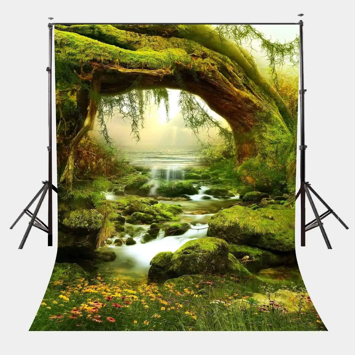 5x7ft лес утренний вид фон зеленые деревья травы медленно течет поток фотографии