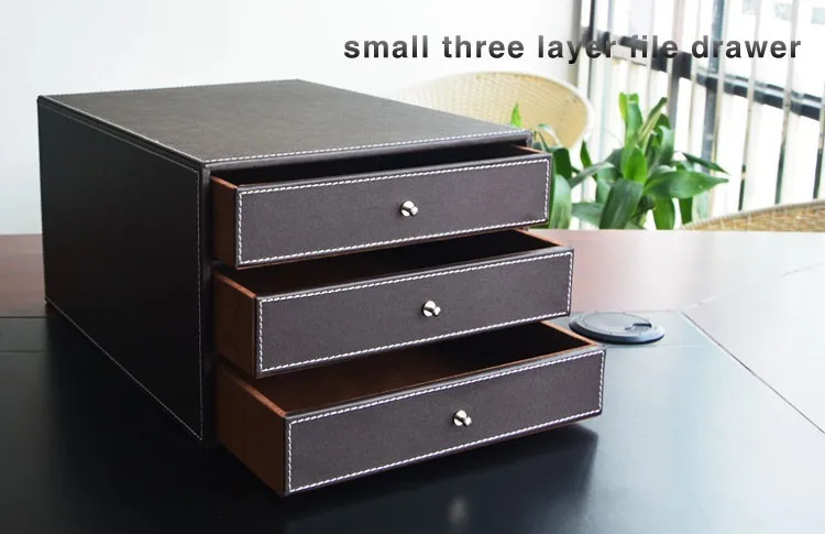 Pitebo Wood Leather 3 Drawer Office Desktop A4 File Cabinet