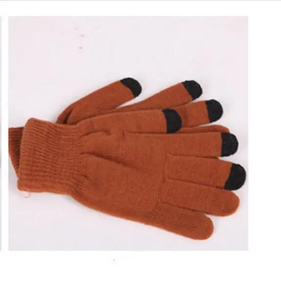 Fashion Female Wool Knitting Touched Screen Gloves Winter Women Warm Full Finger Gloves Stretch Warm Guantes Knit Mitten - Цвет: Dark Camel