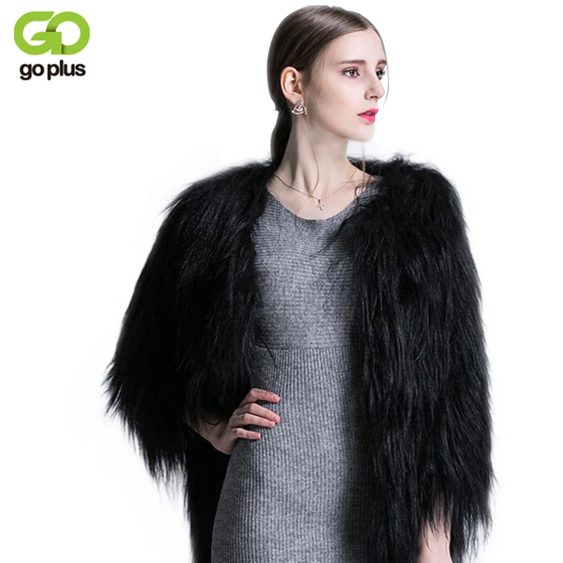 Goplus Теплые черные Искусственный мех пальто Верхняя одежда зима-осень oversize