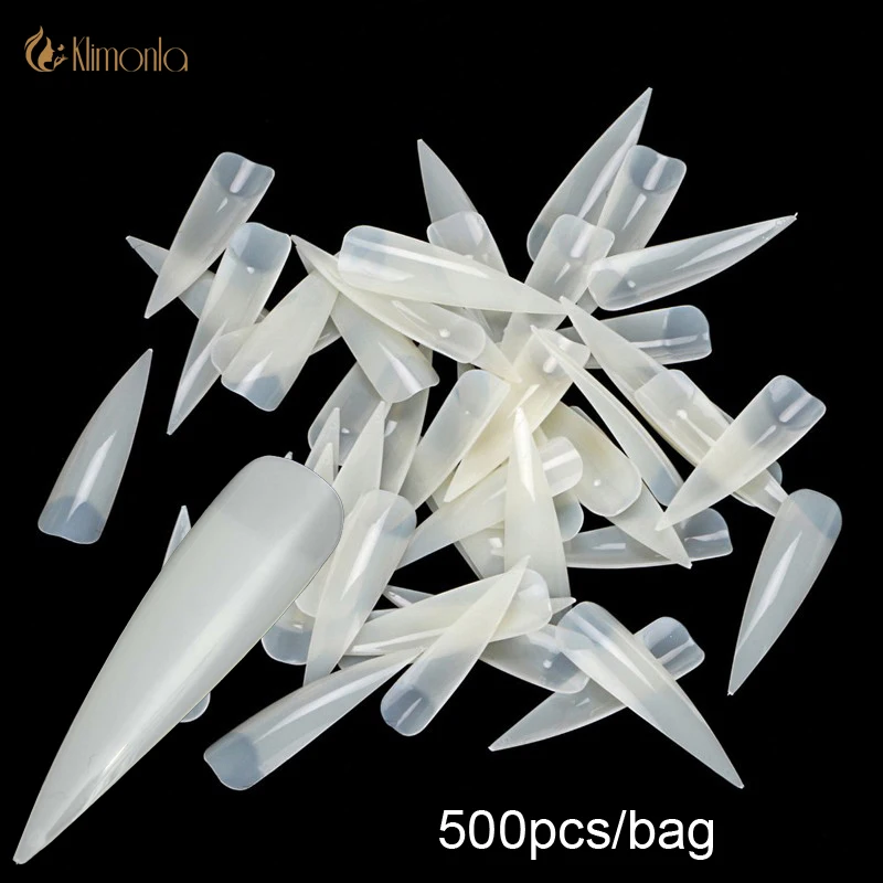 

500pcs Long Stiletto False Nails Tips Artificial Half Cover Fake Nails Professional Salon Natural Color Acrylic French Nails