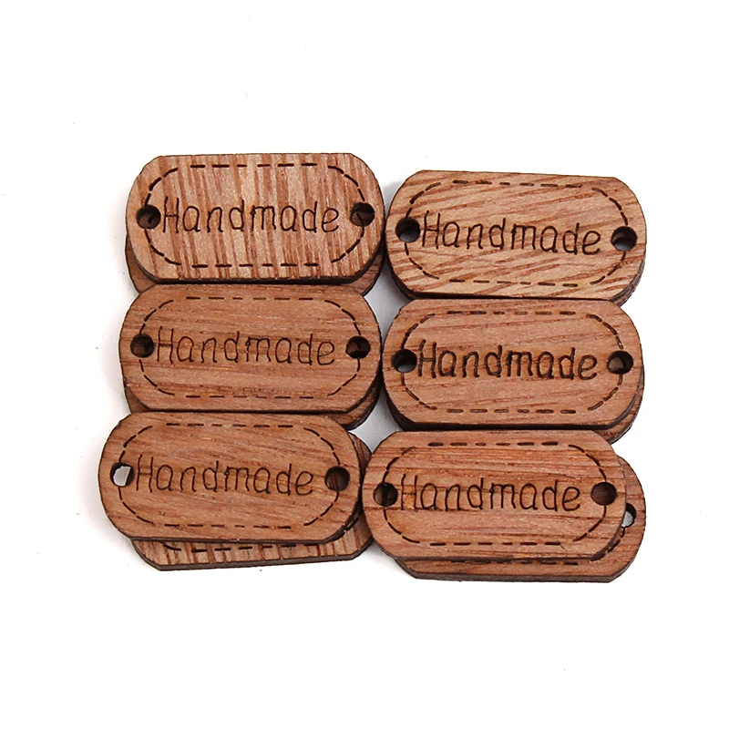 

50pcs Dark Brown Wood Handmade Connectors Tag Label Rectangle Oval Embellishments DIY Craft Decorations With 2 Holes Button