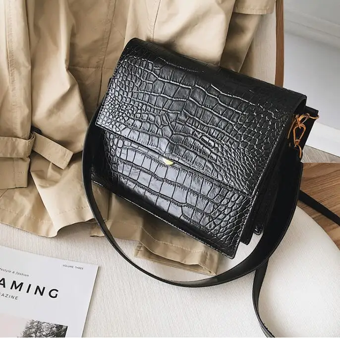 Европейская мода, простая женская дизайнерская сумка, новинка, качественная женская сумка-тоут из искусственной кожи, Аллигатор, сумки через плечо - Цвет: Black crocodile