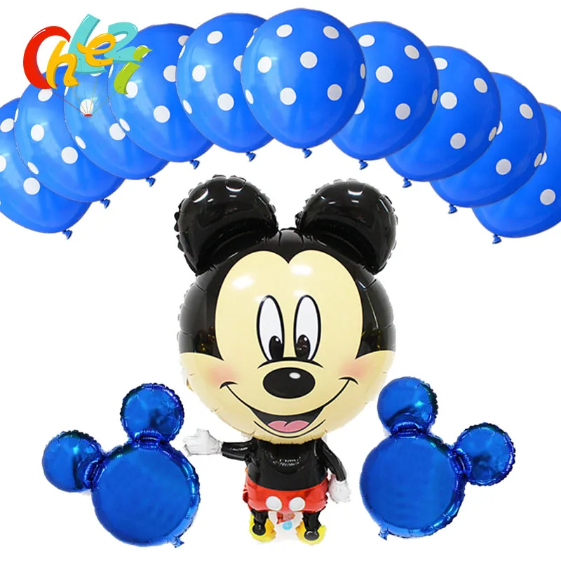 13 шт. Микки Минни Маус тема фольги Воздушные шары точка латекс воздушные шары для детского душа номер 1 день рождения украшения набор детских игрушек - Цвет: Цвет: желтый