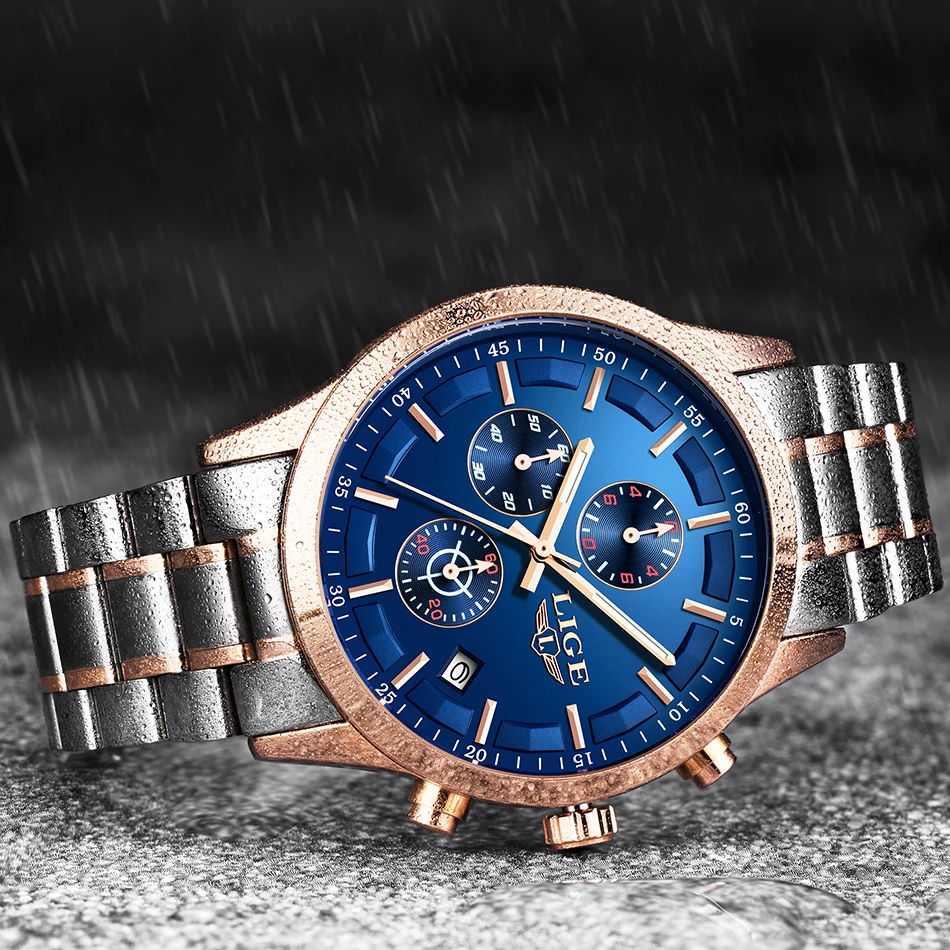LIGE для мужчин лучший бренд класса люкс повседневное модные мужские часы нержавеющая сталь спортивные 30 м водонепрони
