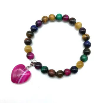 

Wholesale Natural Stone Beads Bracelets Elastic Stretchy Bracelet Heart Charm Bangle 5 pcs a lot Drop Shipping