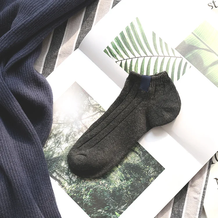 22 см, Летние Стильные мужские и женские лодочные носки, брендовые модные хлопковые носки, тапочки в стиле ретро, цветные носки с двойной иглой - Цвет: Темно-серый