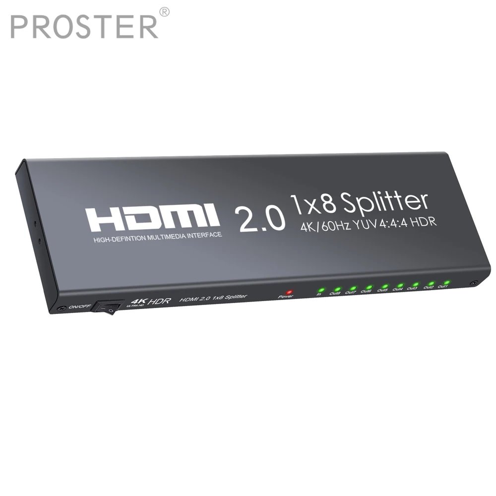 Proster HDMI 2.0 Splitter 8 Way HDMI Splitter Support 4K HDR 1 in 8 out HDMI Distribution Amplifier for Xbox One X PS4 Pro Sky