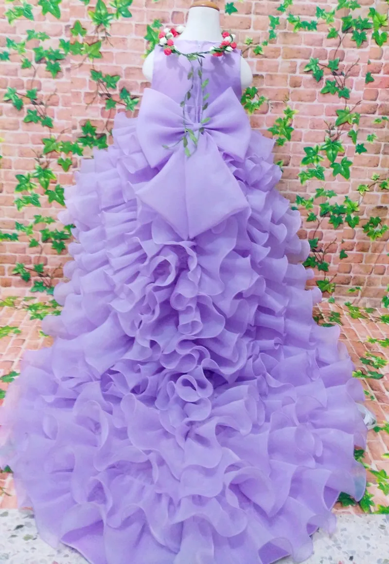 Flower Girl Trailing Wedding Dresses 2-13T Children Tutu Mermaid Dress V-Neck Big Bow Princess Long Clothing girls dress,princess costume,kids clothes