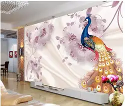 Свет роскошный богатый драгоценный цветок Павлин шелк 3D задний план стены обои для стен 3 d гостиная