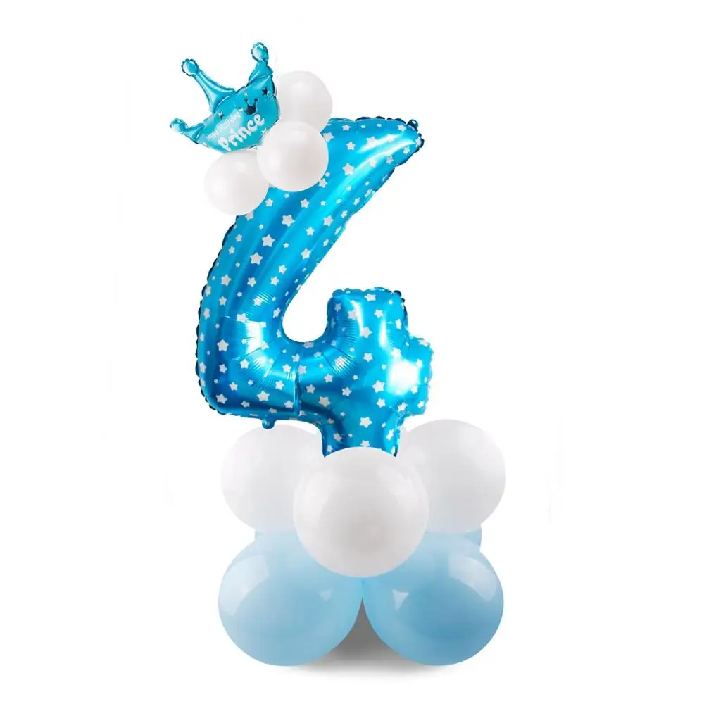Воздушные шары FENGRISE, 17 шт., синие, розовые, с цифрами, 2-й, 3-й, 4-й, 5-й, 6-й, 7-й, 8-й, 9-й, 1-й день рождения, детские украшения - Цвет: Blue 4