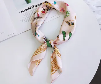 

Yishine 70*70 CM Women Multifunction Polyester Silk Scarf Hearts Cute Girls Printed Satin Small Square Wraps Scarves Shawl