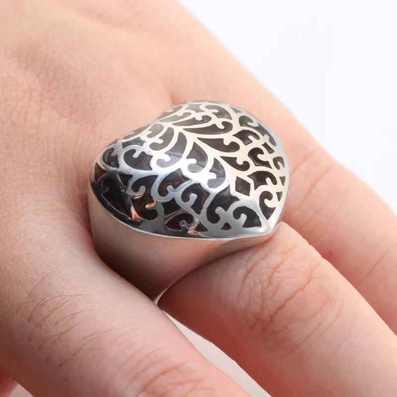 Enamel Ring Stainless Steel Women Big Finger Ring Sweet Love Heart