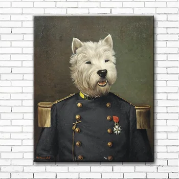 

free shipping animal cartoon mr dog military uniform oil painting canvas painting prints on canvas kid room decoration pictures