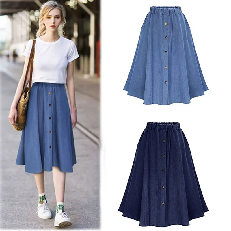 Fashion Summer Skirts Women Mid-Calf High Waist Wild Saia Skirt Female Loose Casual Jeans A-line Aldas Mujer Moda 2020 | Женская одежда