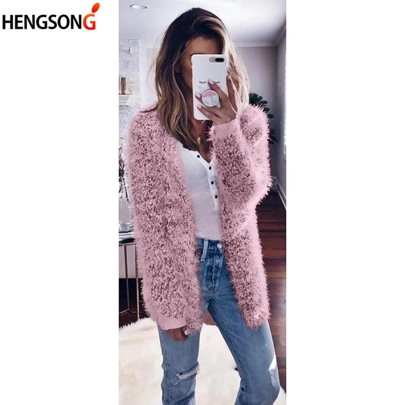 

2019 Winter Autumn Women's Sweater Fluffy Shaggy Faux Fur Cardigan Solid Color Slim Long Warm Women Outerwear Fur Sweaters