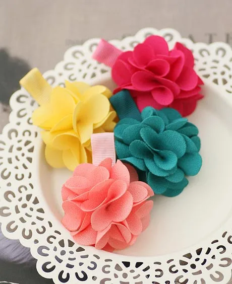 High Quality Solid Color Cotton Camellia Flower Alligator Hair Clip For Girls 6