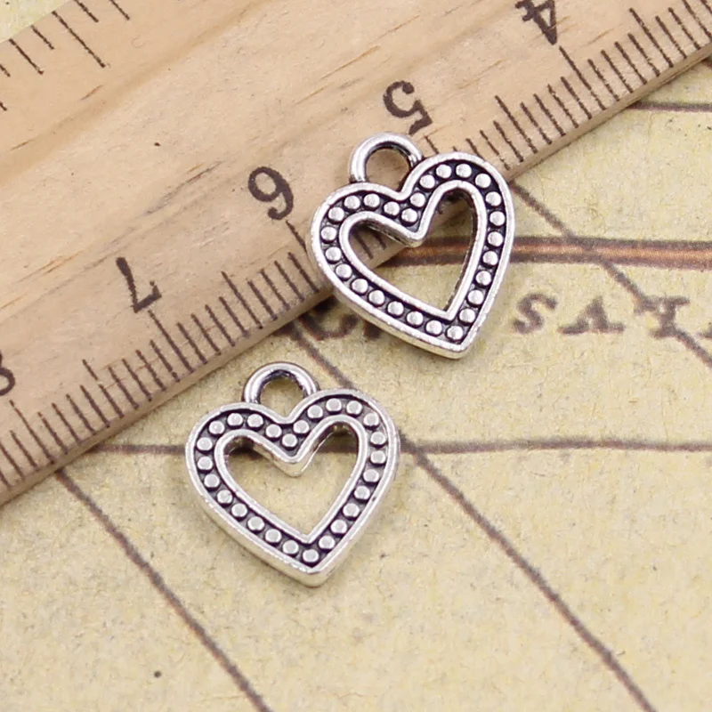 

20pcs/lot Charms hollow heart 14x13mm Antique Silver Pendants Making DIY Handmade Tibetan Silver Finding Jewelry for Bracelet