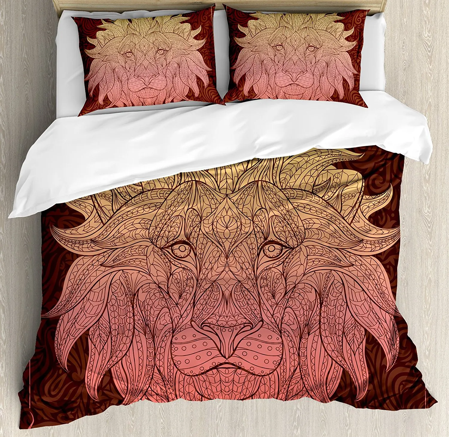 

Safari Duvet Cover Set Patterned Ornate Lion Head with Digital Featuring Totem Asian Zoo Wild Boho Home Decor 4pcs Bedding Set