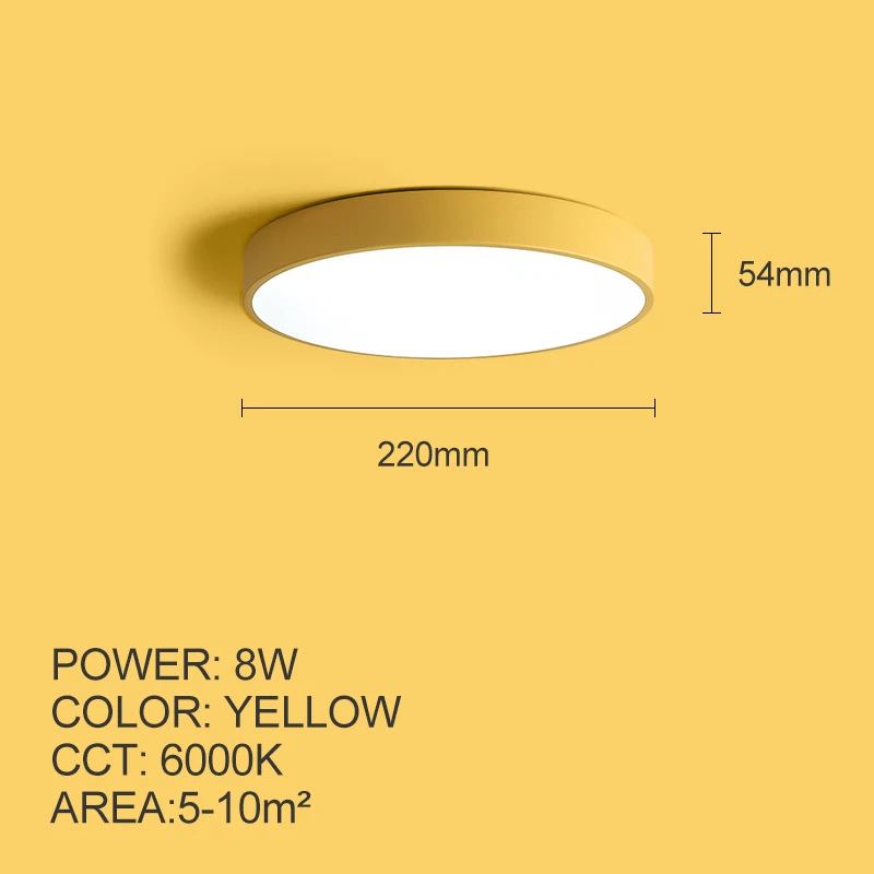 Yellow-8W-6000K Современные светодиодные потолочные лампы для гостиной, детской комнаты, скандинавские Круглые лампы в виде макарон, зеленый, синий, желтый, розовый, черный потолочный светильник - Цвет корпуса: Yellow-8W-6000K