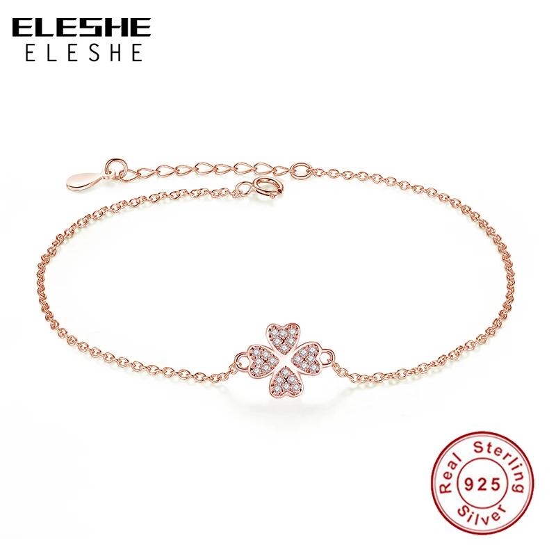 ELESHE Lucky Charm 4-Leaf Clover Good Luck Bracelet Rose Gold Color For Women