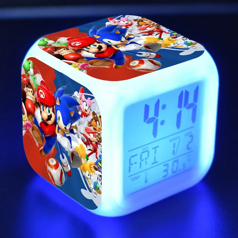 Супер звуковые Аниме фигурки светодиодный Будильник красочный флэш-светильник термометр звуковой Ежик игра фигурка игрушки
