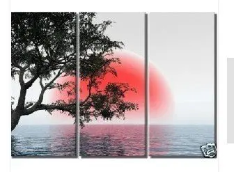 100% Hand painted Red sun lake tree Abstract landscape Wall home Decor Oil Painting on canvas 3pcs | Дом и сад
