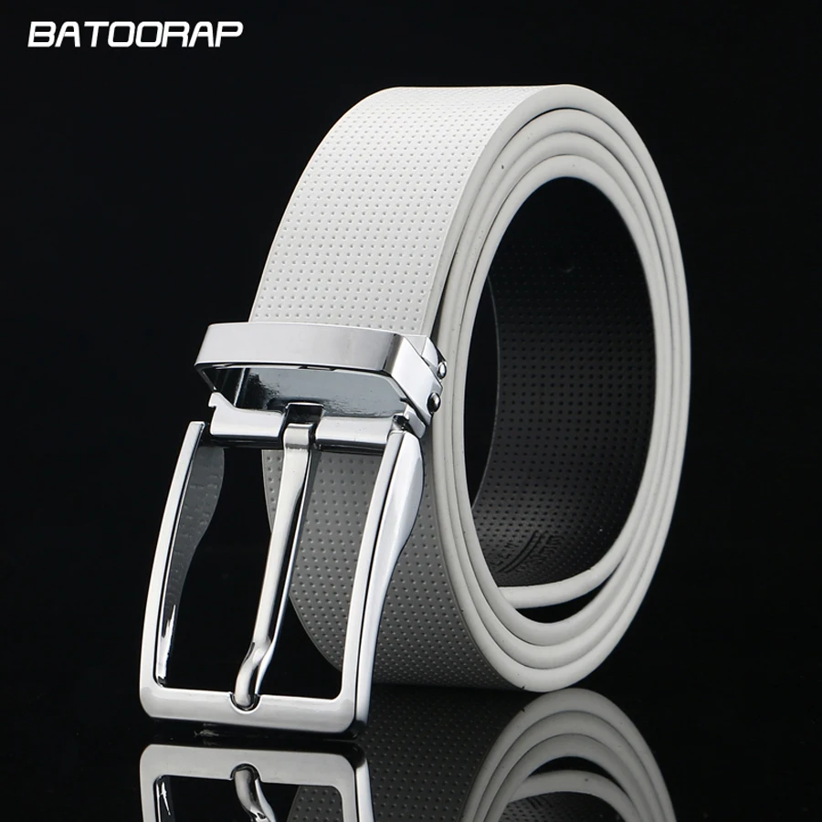 

[BATOORAP] 2019 Designer Men Belt Silver Pin Buckle Strap Male Genuine Leather Belts For Men Luxury Belt White cinturones hombre