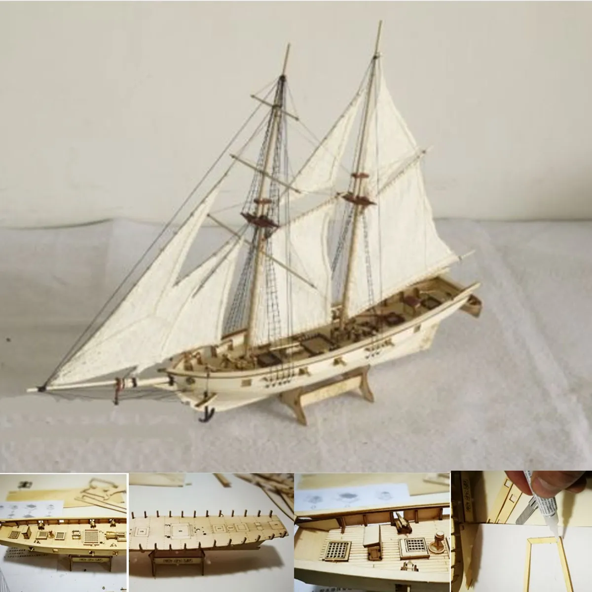 DIY 1:100 Масштаб миниатюрюра Деревянный Маленький Парусник корабль наборы Домашняя