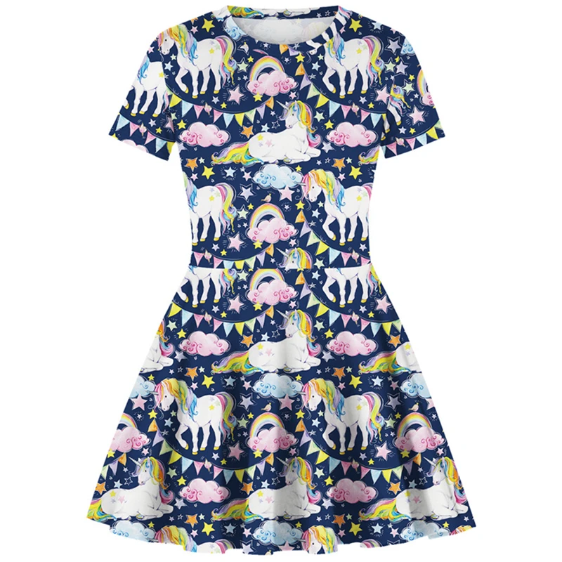 

Girl Unicorn Animal Horse Cloud Star Rainbow Princess Dress 2019 Summer 8-11 Years Big Girls Casual Dress Party Dresses Clothes