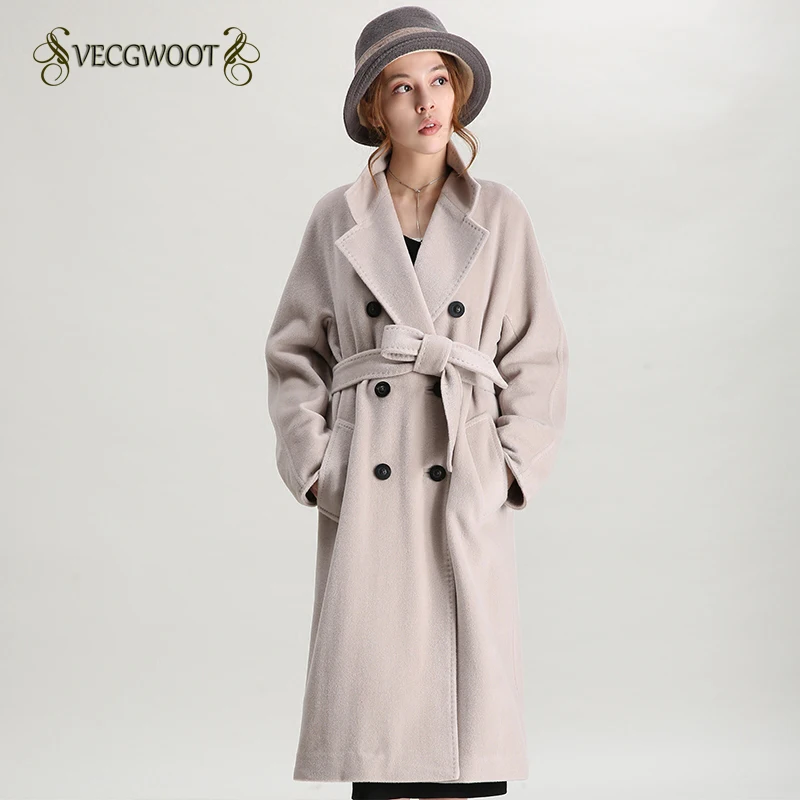 

New Winter Jacket Women Classic camel long profile lapel double breasted thick wool cashmere coat female outwear XS-XL WYT551