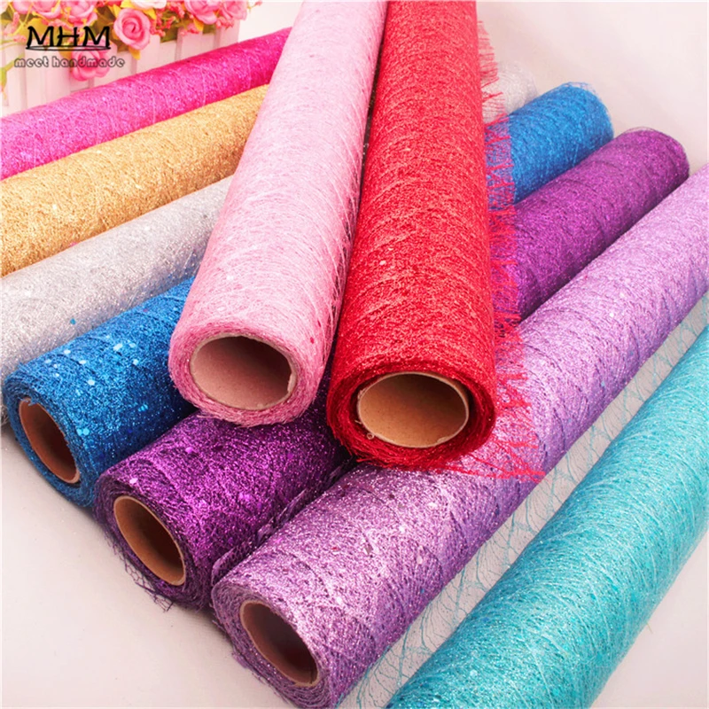 

Beautiful Lace Glitter Sequin Mesh Flower Packaging Bouquet Materials Flower Decoration Wedding Party Supplies Tulle Roll Fabric
