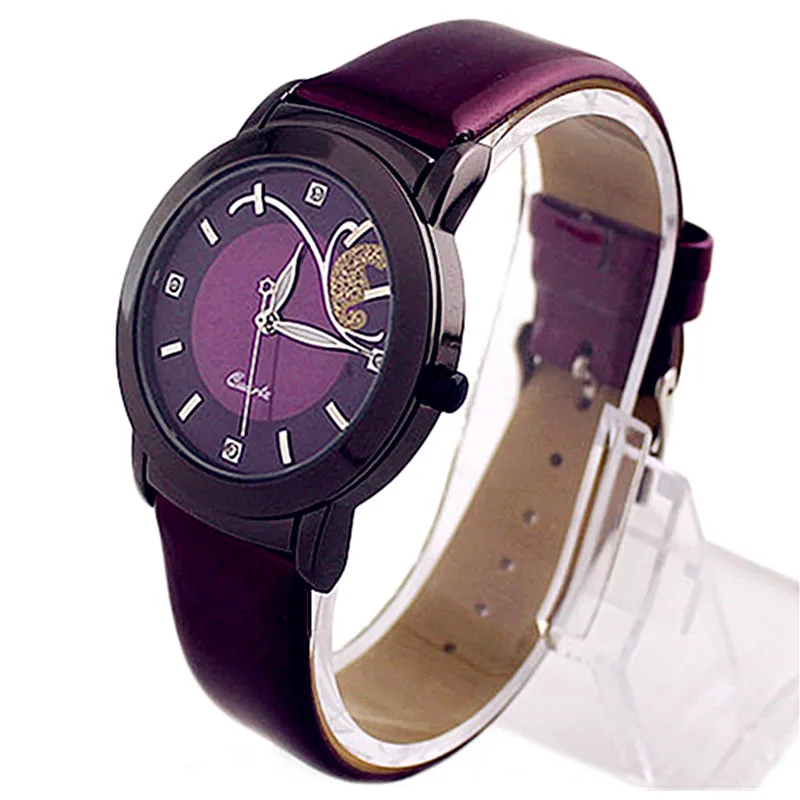 

Mature Women Watches Fashion Casual Clock Red Purple Leather Watch Band Quartz Avant-garde Qirl Wrist watch relogio FD0509