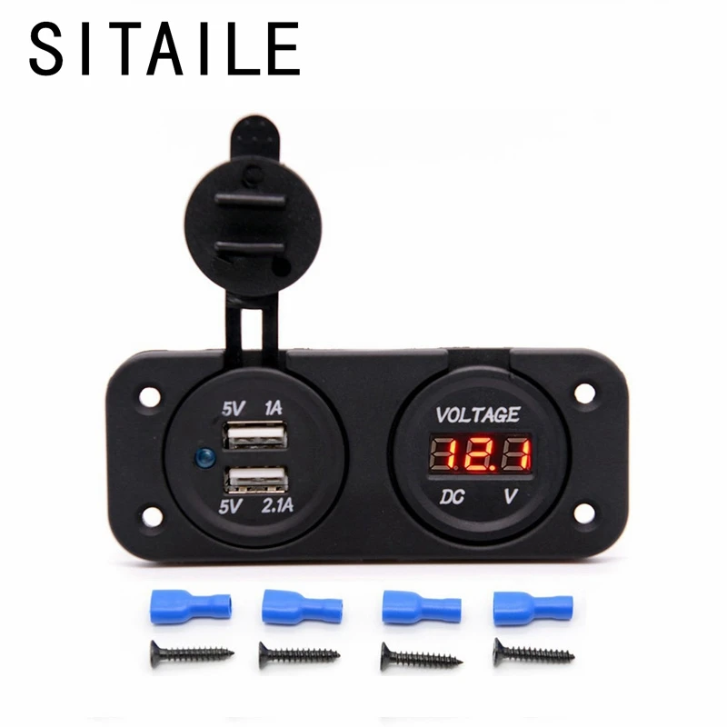 

SITAILE Digital Voltage Meter Display Voltmeter + DC12-24V Waterproof Dual usb charger Port for Motorcycle Car-styling multiduty