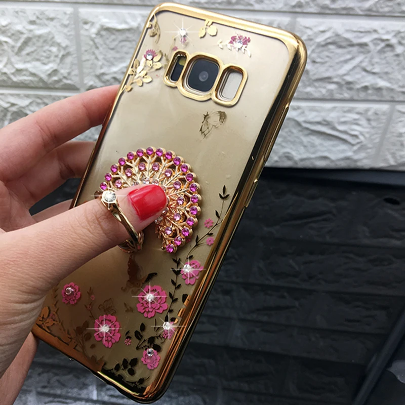 Luxury Diamond Kitty Cat Ring TPU Case For Samsung Galaxy S7 edge S6 S8 plus J5 J7 J3 2017 EU J530 Rhinestone Plating Back Cover (6)