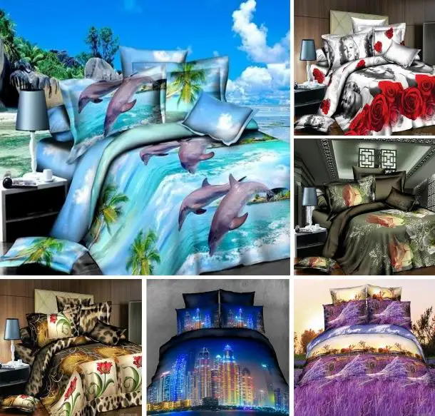 

4 pcs/sets Printed 3D sheets Sanding Bedding article Quilt cover Pillow case Sheets