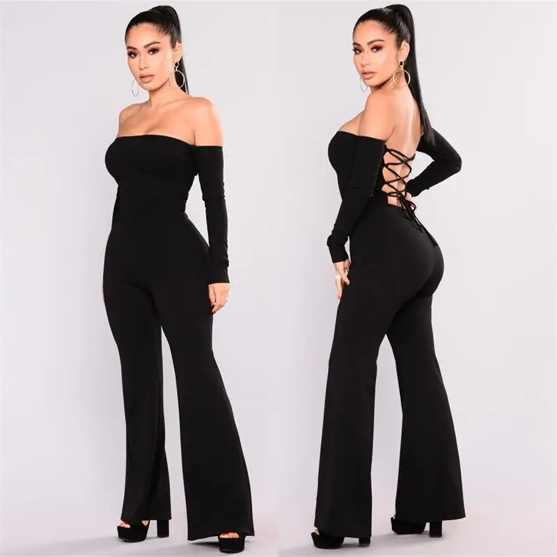 Woman Tight Bodysuit Sexy Overalls Back Strap Tie Night Club Rompers