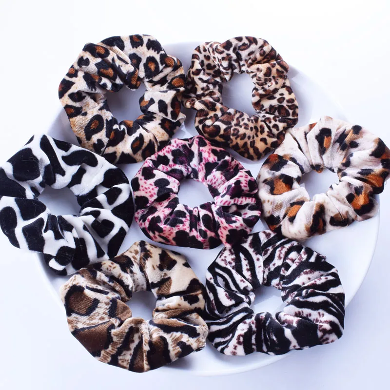New Korean Velvet Leopard Hair Scrunchies Elastic Hair Bands Velvet Hair Ties Ropes For Women