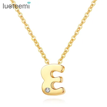

LUOTEEMI Classic Authentic Gold Tiny CZ 26 pcs Initials Letter Pendant Necklace for Women Charming Chain Necklace Jewlery