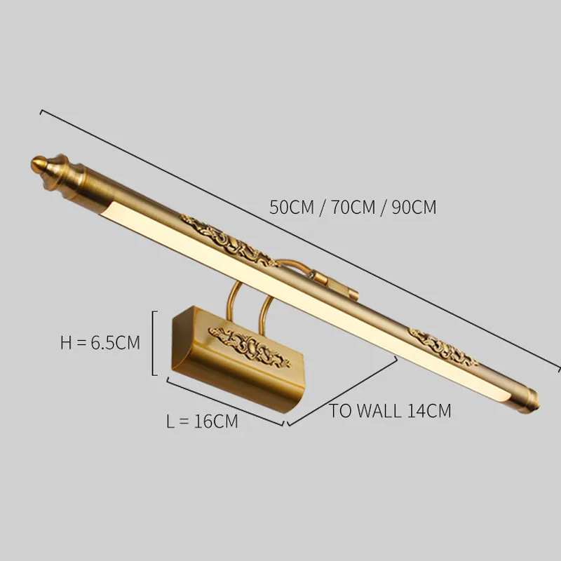 Классический античный латунный светодиодный настенный светильник в ванной комнате с поворотным кронштейном над зеркалами, освещение для картин, светильники indoor110V/220 V