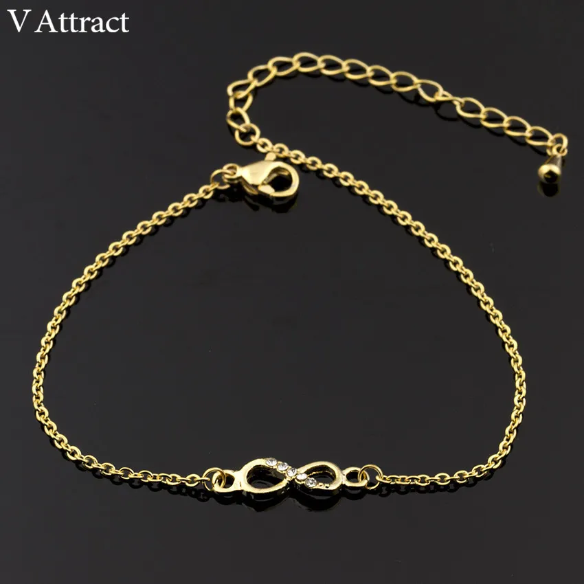 V Attract 10pcs Geometric Bileklik Infinity Crystal Charm Bracelet Boho Jewelry Stainless Steel Chain Bracelet Femme - Окраска металла: Золотой цвет