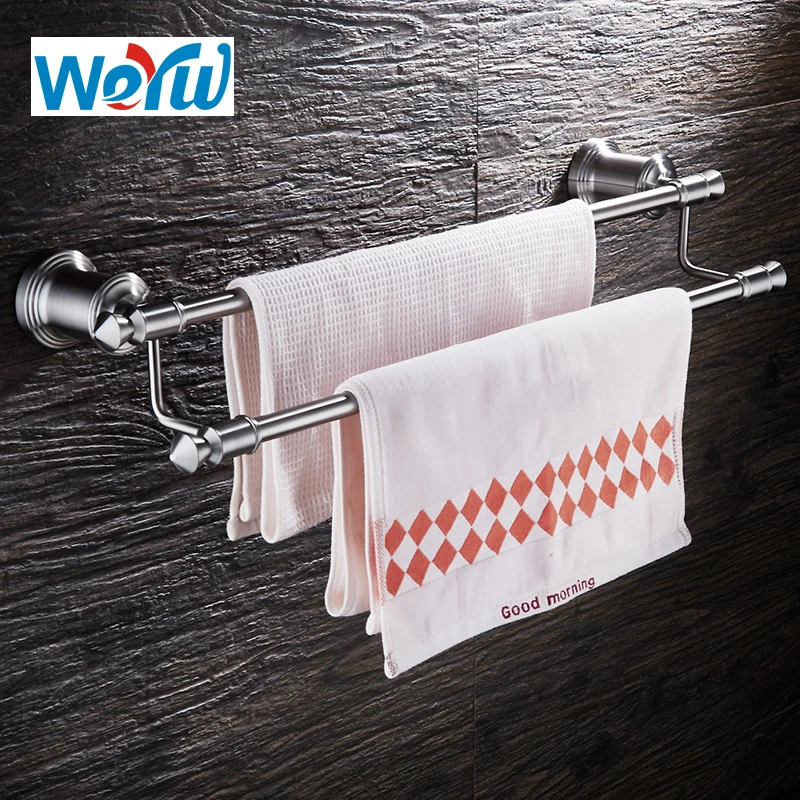 weyuu free shipping bathroom accessories double towel bar hanger stainless steel towel rack wire drawing